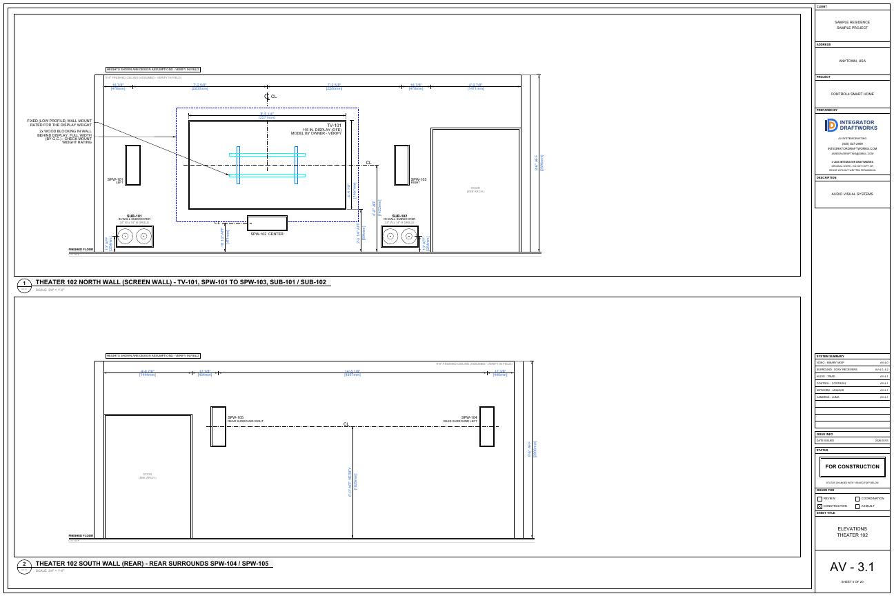 Sheet AV-3.1, theater elevations