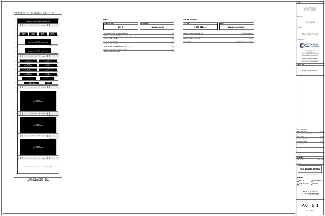 Sheet AV-5.3, rack elevation for RK-101