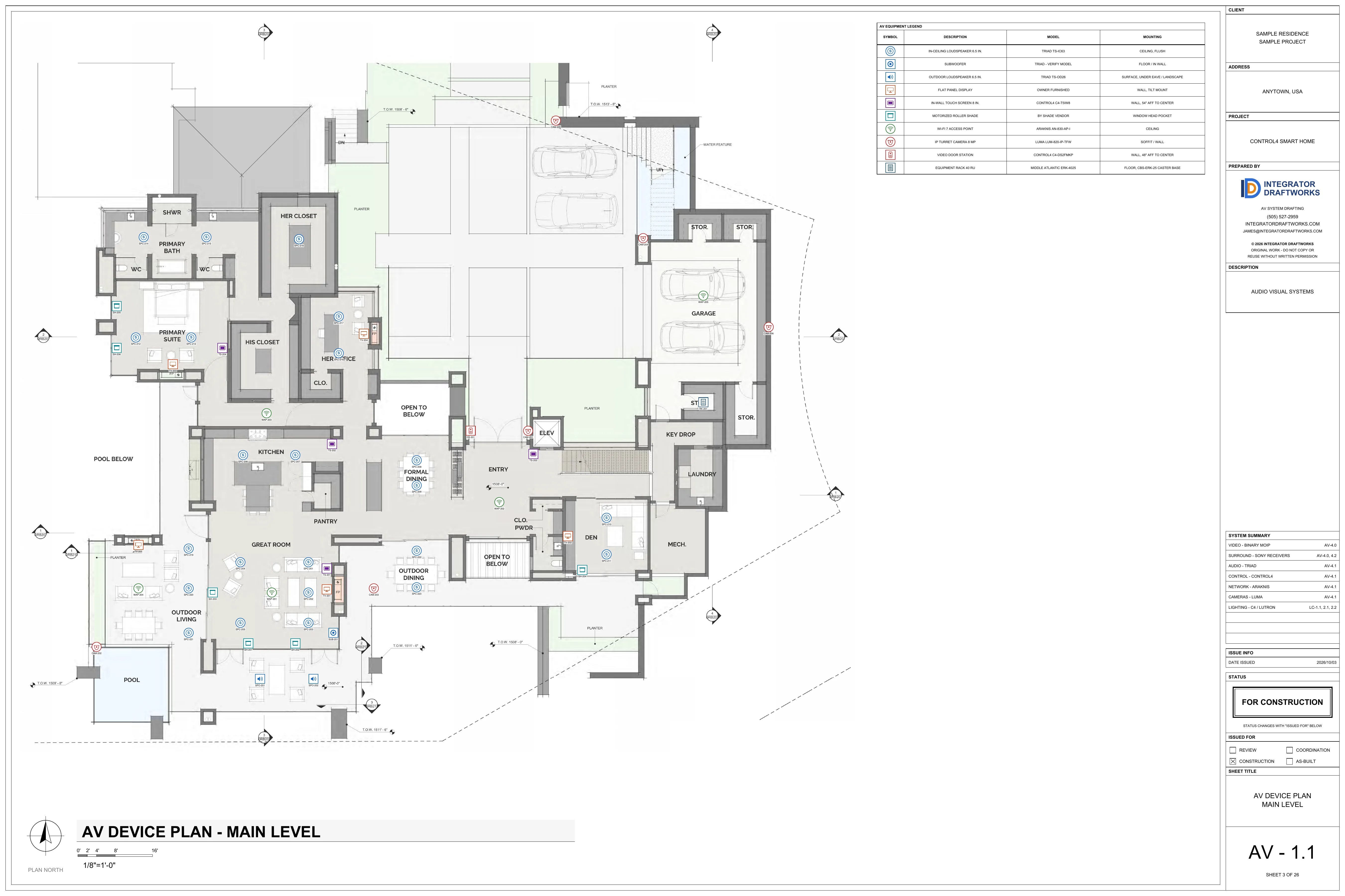 Sheet AV-1.1, av device plan, main level