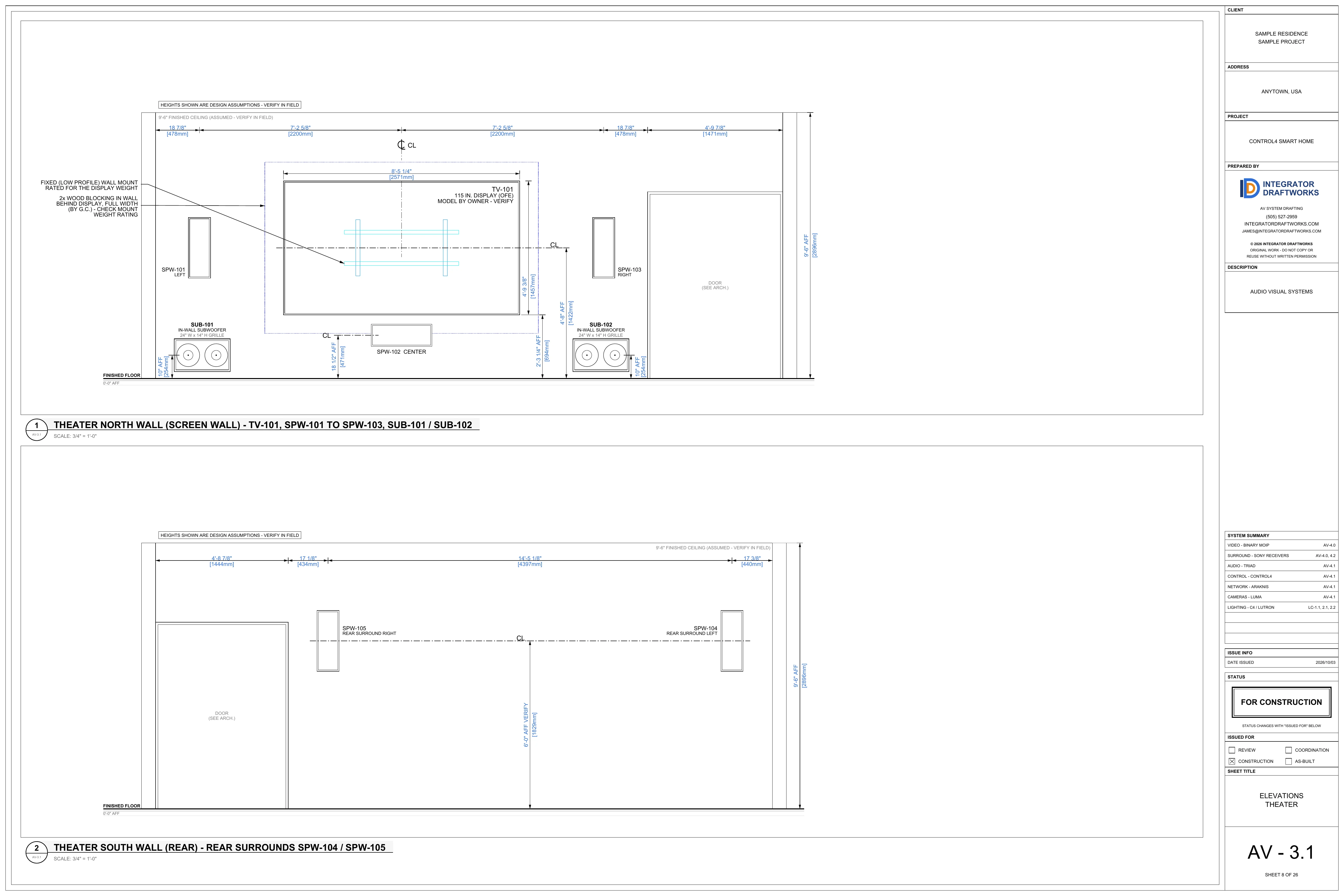 Sheet AV-3.1, elevations, theater