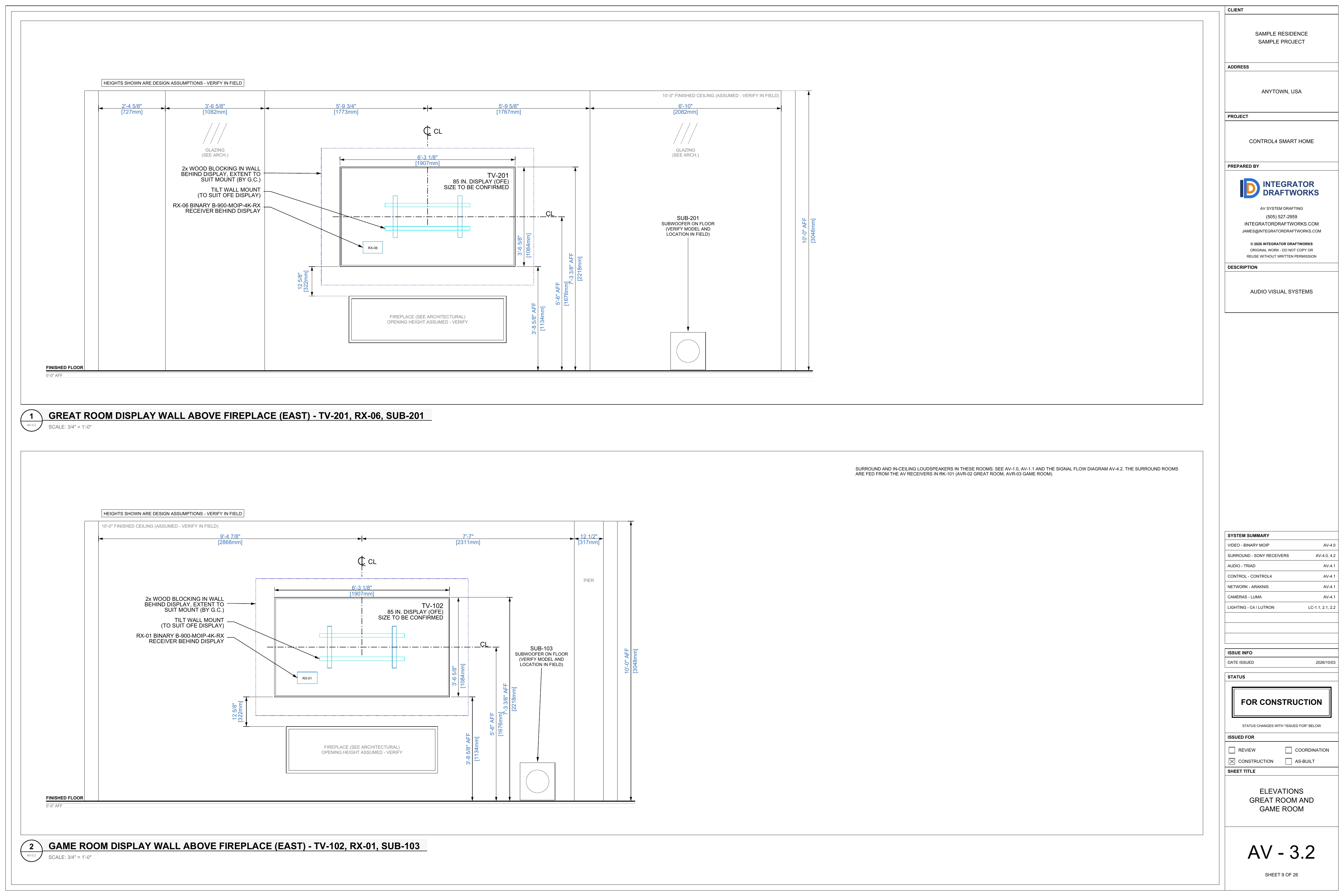 Sheet AV-3.2, elevations, great room and game room