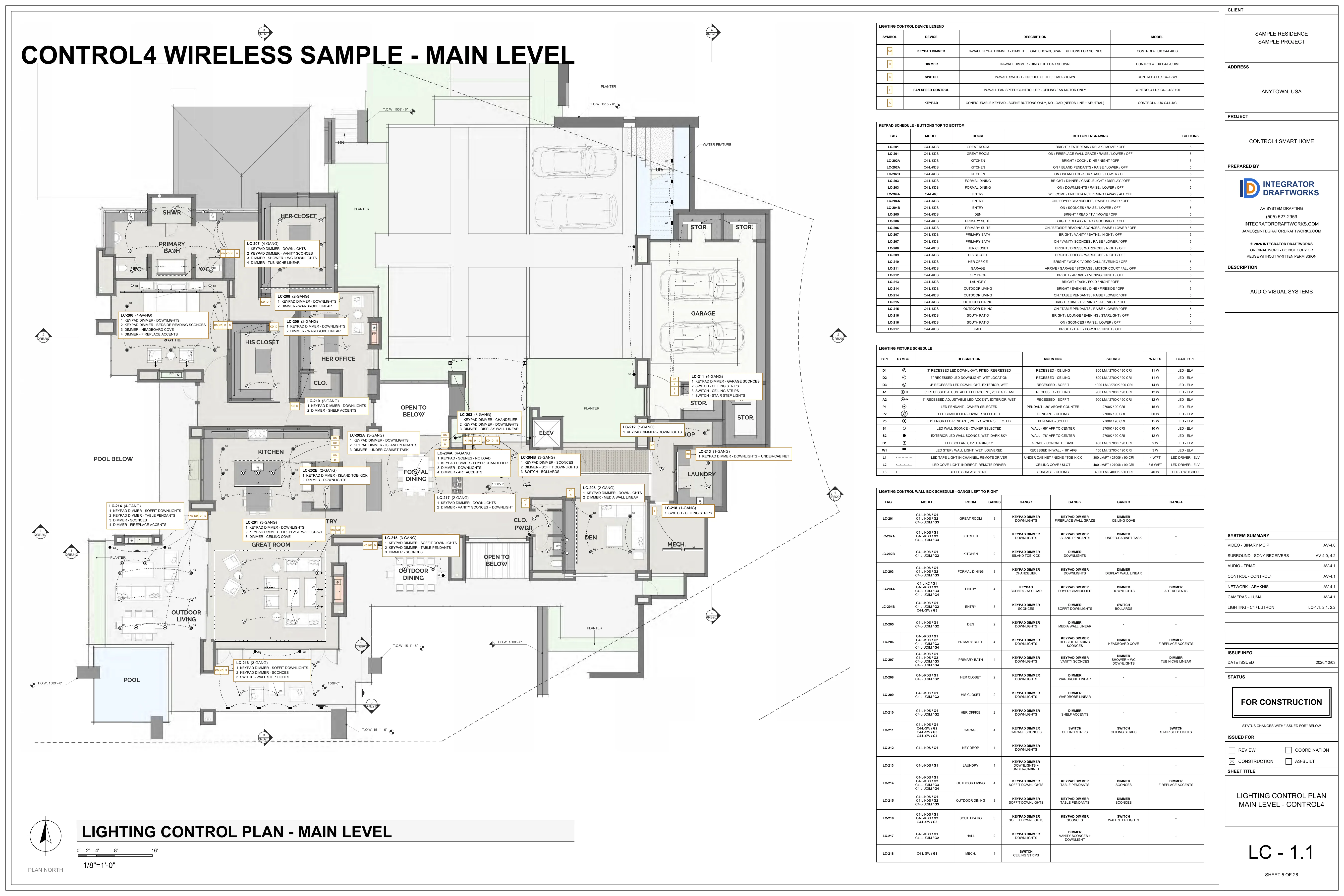 Sheet LC-1.1, lighting control plan, main level, control4